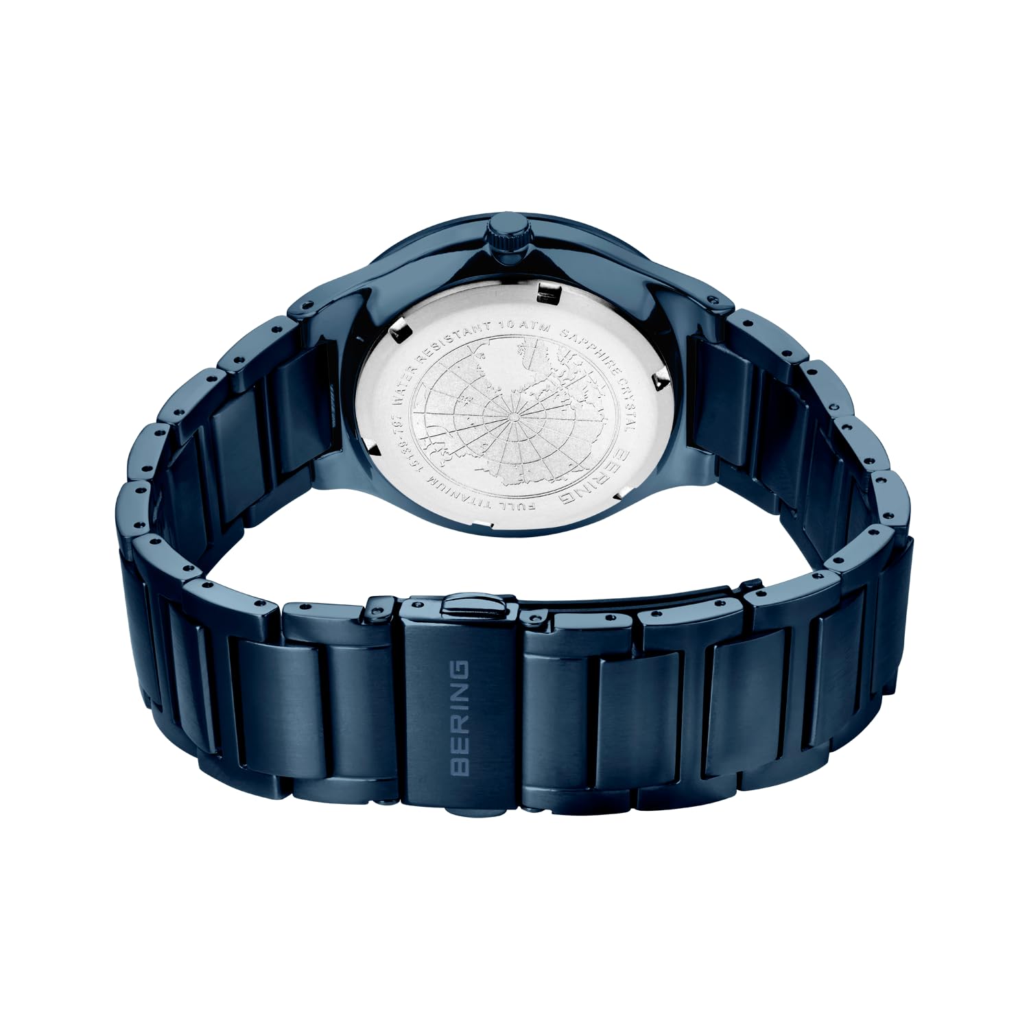 BERING Męski zegarek kwarcowy | zegarek na rękę 40 mm niebieska obudowa tytanowa i niebieska tarcza | tytanowy pasek z elementami tytanowymi | 10 ATM | 15139-797