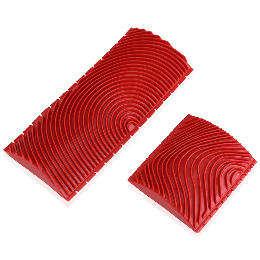 2Pcs Wood Graining Rubber Wall Brush Painting Tools Texture Pattern Scumble Tool Grain Paint DIY Glaze Effect for Home Decor(Red)