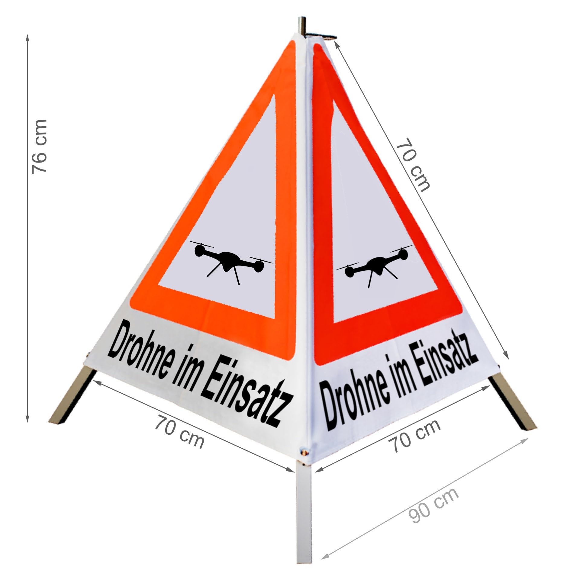 Warnpyramide Faltsignal Drohne im Einsatz 70 cm tagesleuchtend weiß