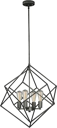 VAXCEL Rad 4 Light Geometric Cage Pendant Fixture, Warm Pewter Finish, Dimmable Ceiling Mounted Lighting, Adjustable Height