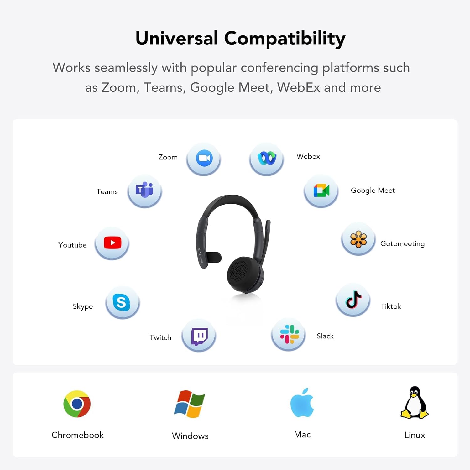 NUROUM Trucker Bluetooth Headset Noise Canceling, Wireless Headset with Mic for Work, Single Ear, Multi-Point/Mute, 45H Playback for Driving/Call Center/Work from Home/Office HP31SN