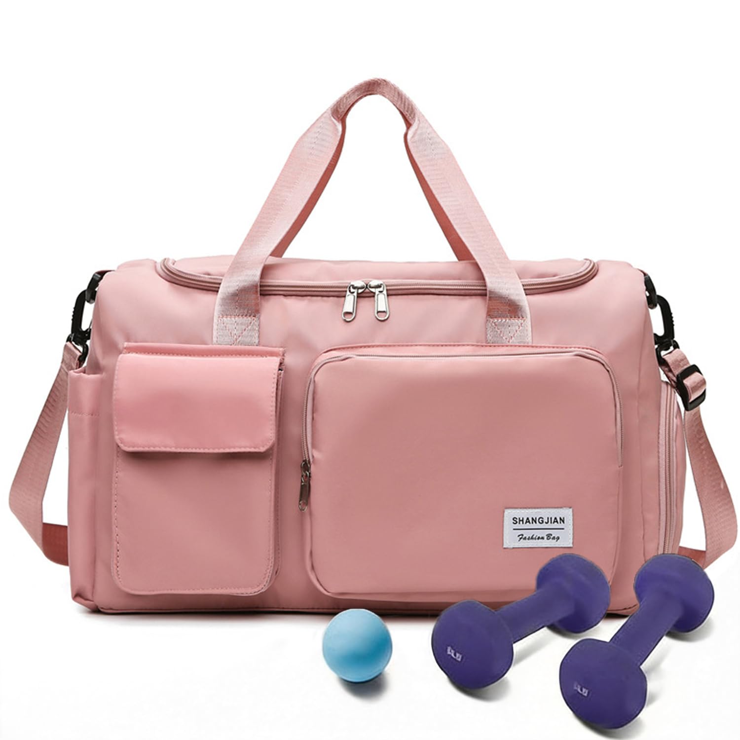Mens Womens Sports Gym Bag Duffle Bag with Shoes Compartment, Water Resistant Holdall Hospital Bag for Swimming, Weekend Travel Bag Overnight Bag for Women (Pink)