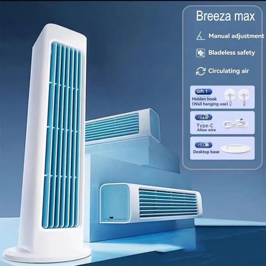Breezamax, Breeze MAX Air Cooler, Compacto, Ultra Silencioso Y de Bajo Consumo, con Ventilador de Pared con Cabezal de Vibración(Blue)