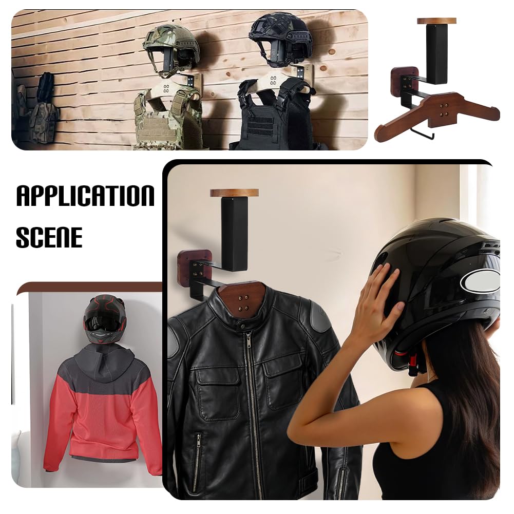 NBEADS Soporte de pared para casco de motocicleta, de hierro y madera, 322,5 x 380 x 208,5 mm, organizador de exhibición de casco resistente con gancho de engranaje para motocicleta, fútbol, esquí