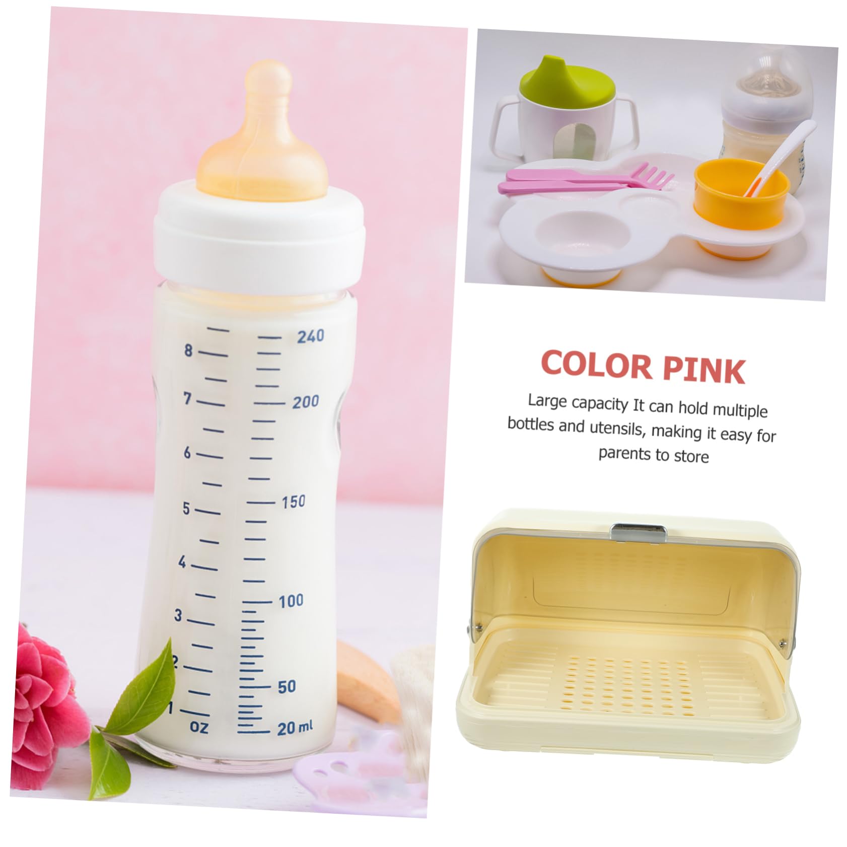 YARNOW Égouttoir à Biberon Couvercle Plateau Détachable Organisateur de Bouteilles Cuisine 1 PC