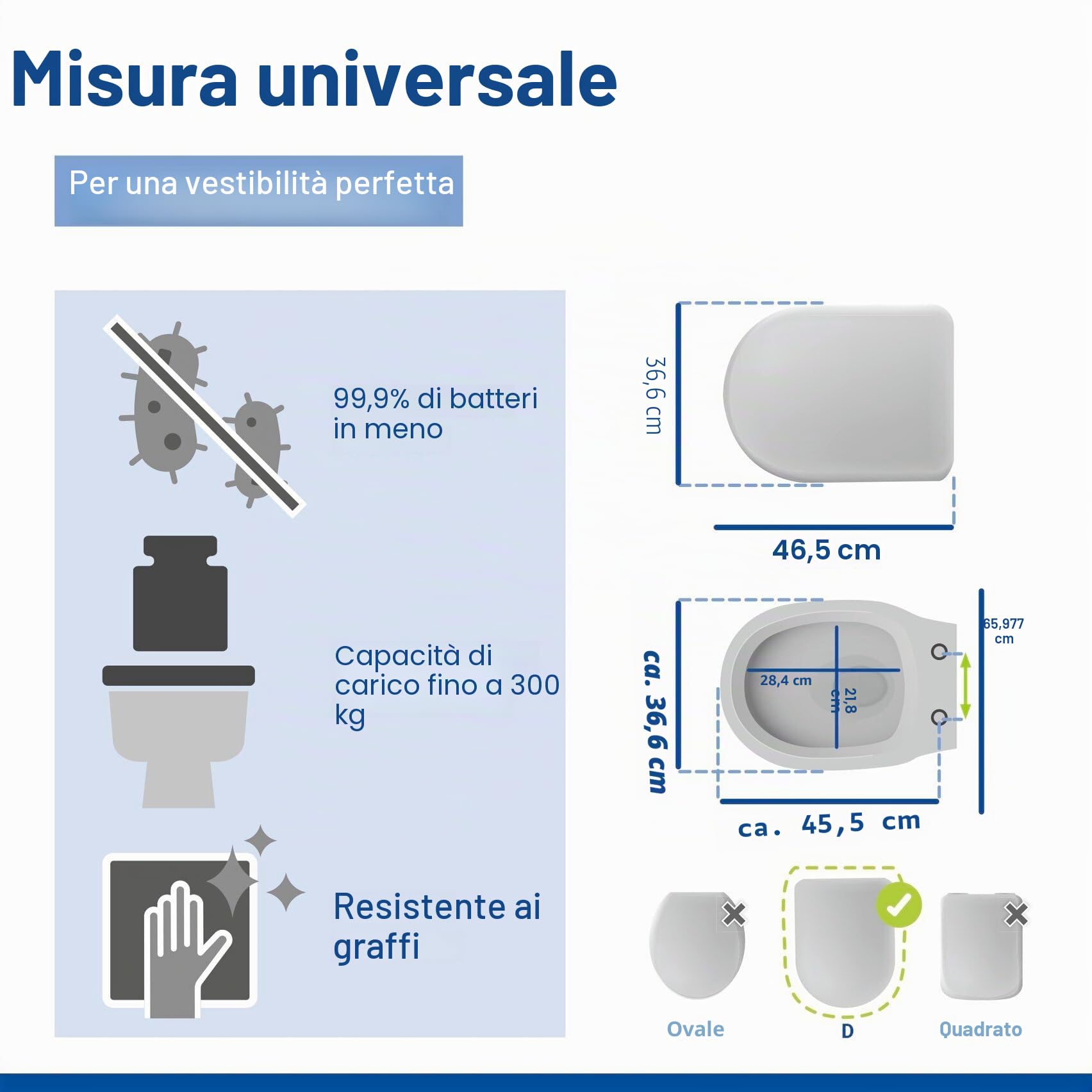 WENKO Copri water Sindia fino a 300 kg, abbassamento automatico Easy-Close e attacco in acciaio inossidabile igienico Fix-Clip a 1 pulsante, plastica infrangibile Duroplast, 36,5 x 46,5 cm, bianco