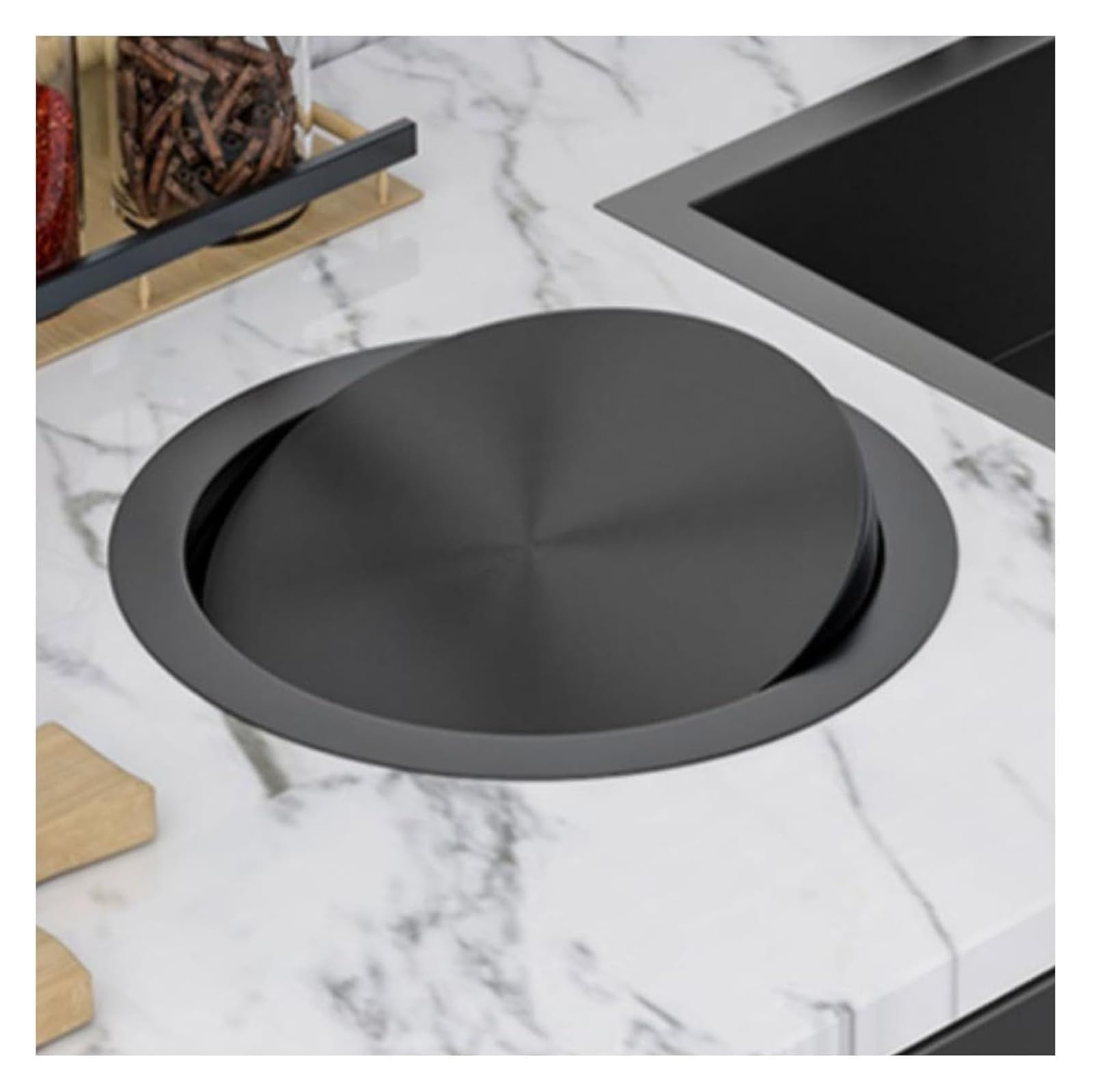 Built-in Countertop Trash Bin Lid， Trash Bin Lid Cover - Built-in Countertop Waste Chute, Stainless Steel Balance Flap(Black)