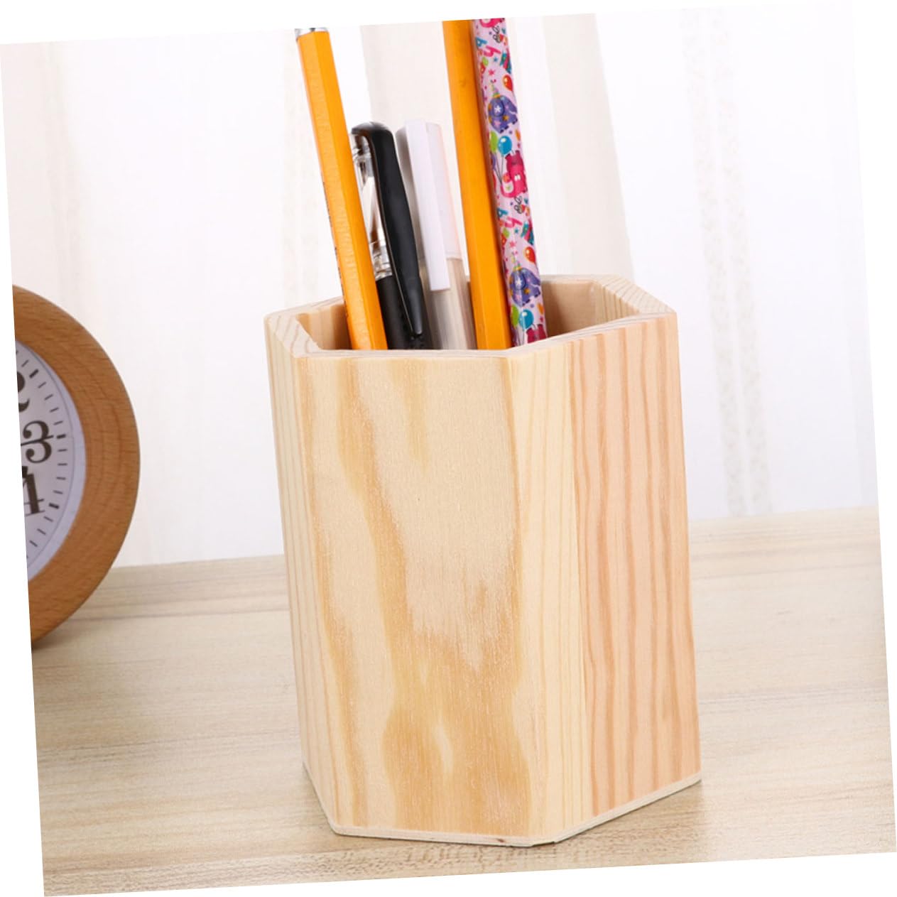 TOPBATHY 4 Set Barile Di Stoccaggio in Legno Portapenne Esagonale Portapenne Per La Casa Tazza Di Matita Geometrica Contenitore Quadrato Per Penne Porta Penna Khaki Di Legno 4 Pezzi * 4