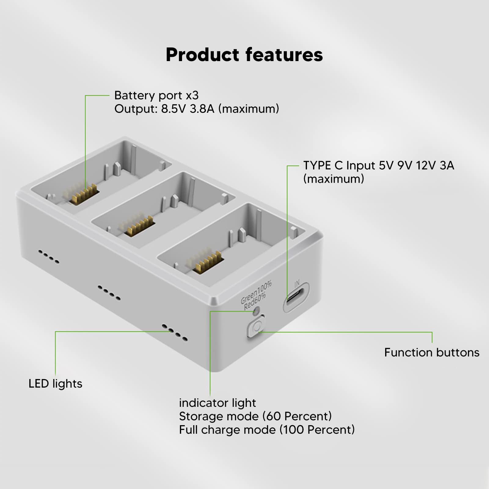 Stazione di Ricarica per Droni, Guscio in Plastica Caricabatteria per Batteria a 3 Porte Caricabatteria per Quadricottero per Mini3 PRO, per Batteria per Droni Mini 3