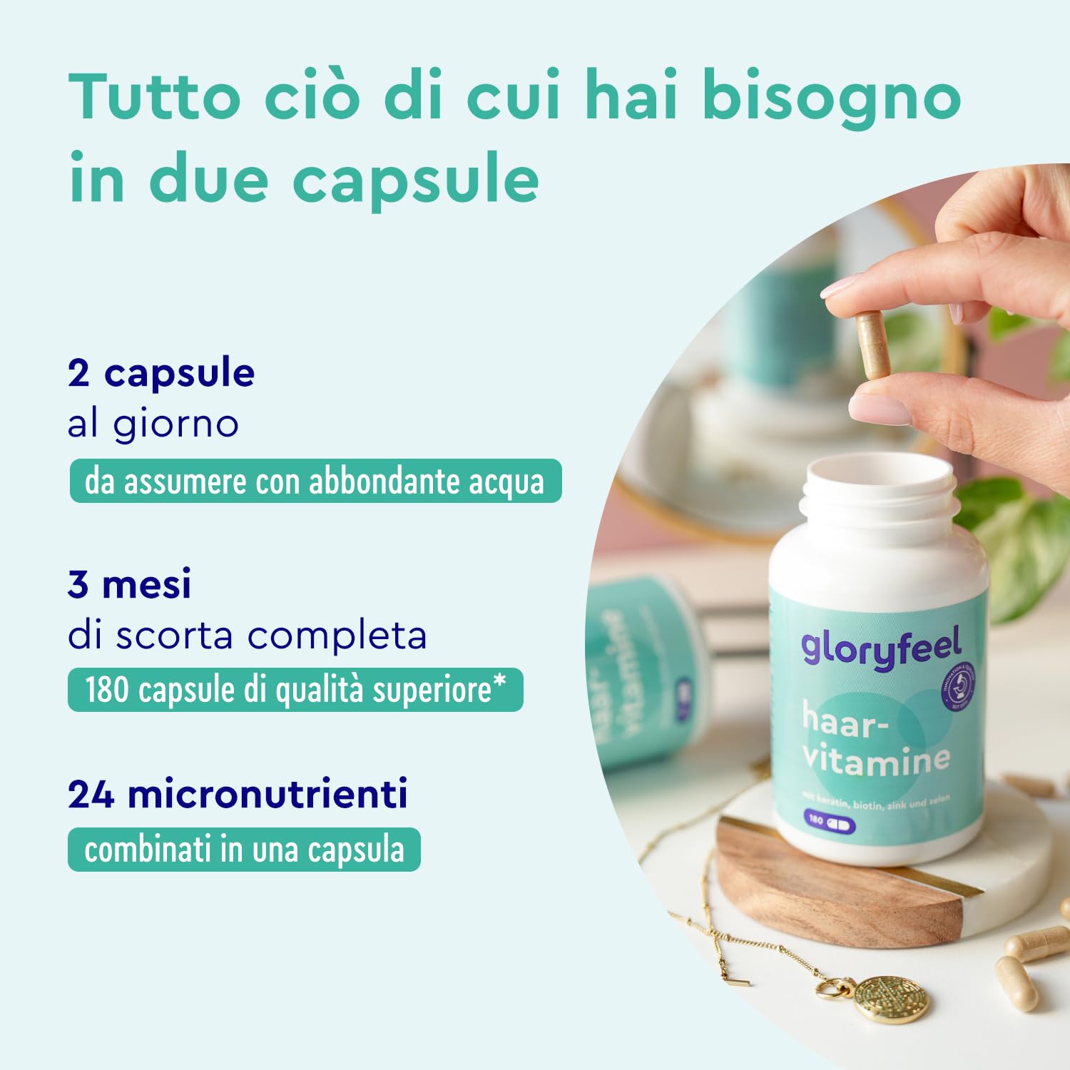 Integratore per Capelli, 3 Mesi di Scorta,180 Capsule, Cheratina, Biotina, Zinco & Selenio + Rame, Per Capelli Sani, per il Benessere di Pelle e Unghie, 100% Vegetariano, Senza Lattosio, Glutine