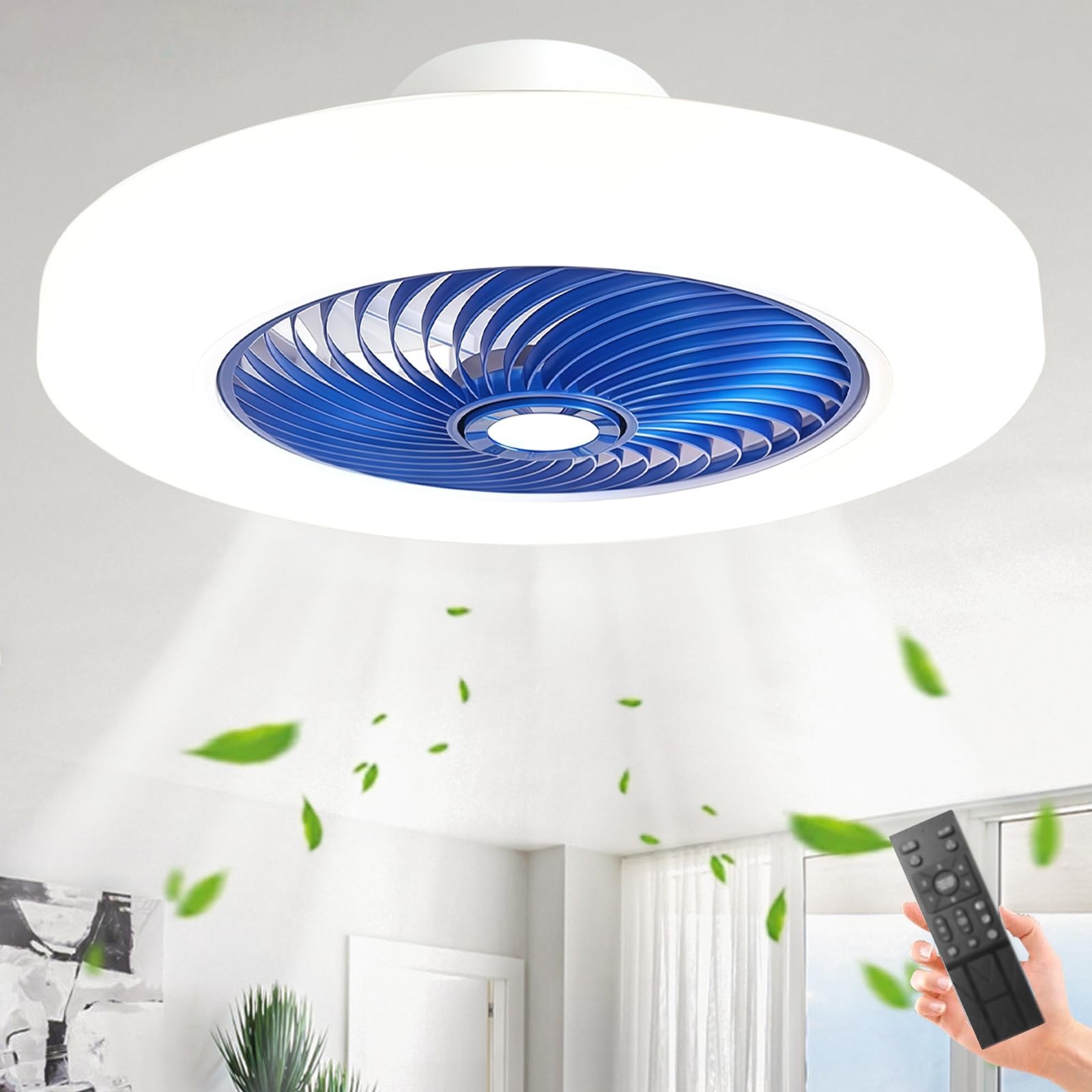 HXYSXHJUO 52CM Modern Ceiling Fans with Lights Remote/APP for Bedroom, LED Silent Living Room Fan Lamp, 6 Speed, Reversible Motor, Dimmable Lonuge,Study, Office-Blue