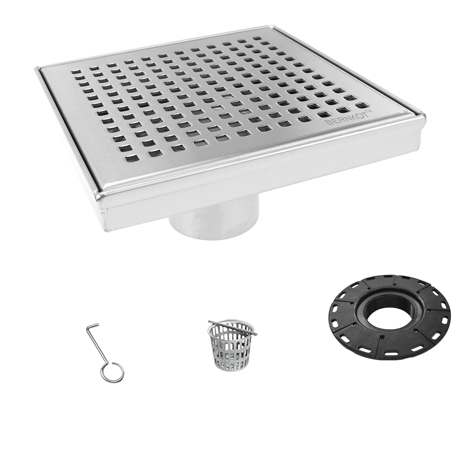 Buy Bernkot Square Shower Drain 6" Brushed Grid Grate with ABS Lateral