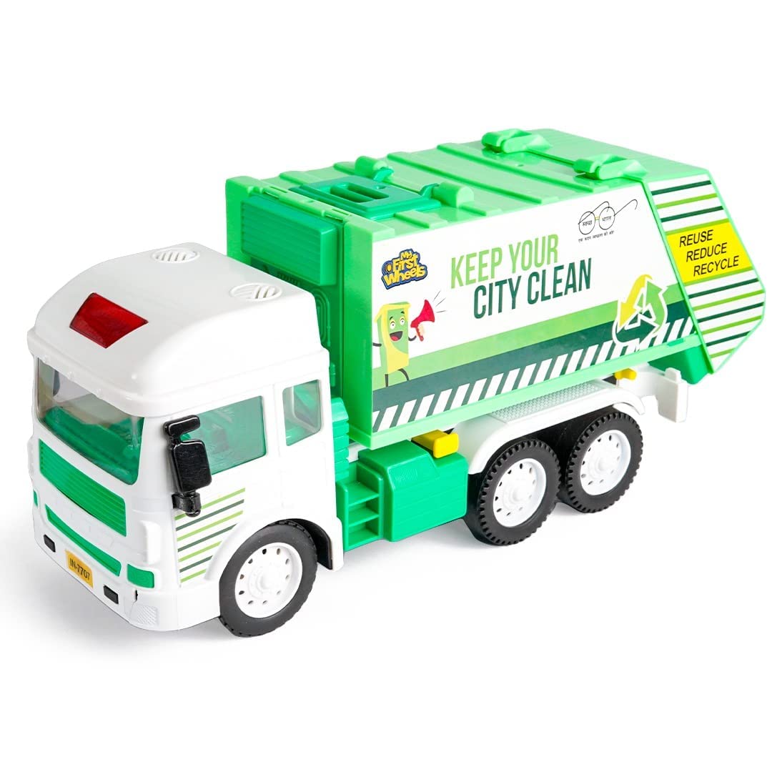 PLUSPOINT Plastic Exclusive Collection of die cast metal garbage truck ,city service,waste management truck with trash bin, metal recycling garbage truck toys for kids boys (clean up truck), Pack of 1, Multicolor