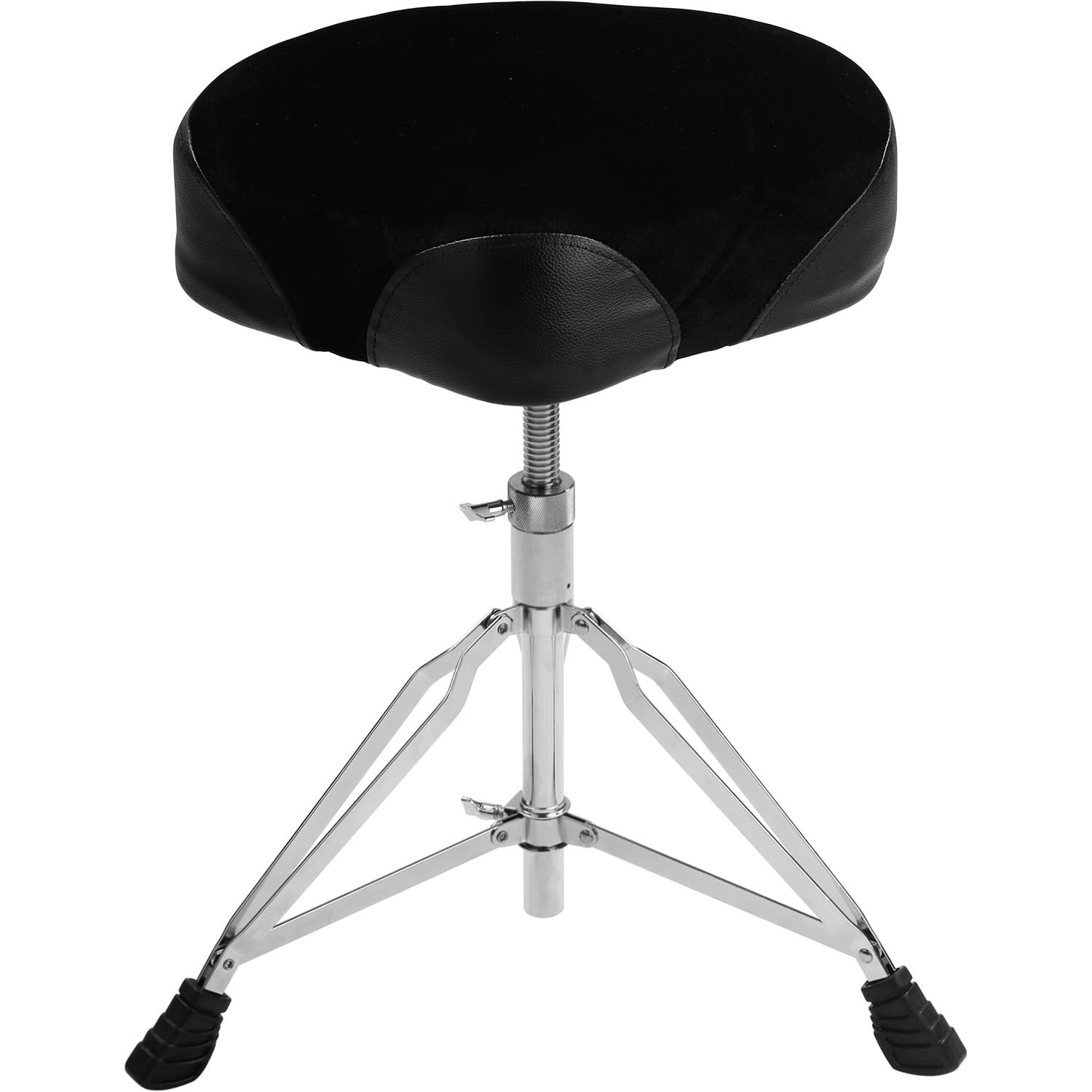 NUX | Trono de Tambor Estilo sillín | Asiento ampliado de Altura Ajustable 490-600 mm | Cojín denso Suave | Base de trípode Plegable de Doble Refuerzo | Taburete de Tambor Resistente, Antideslizante