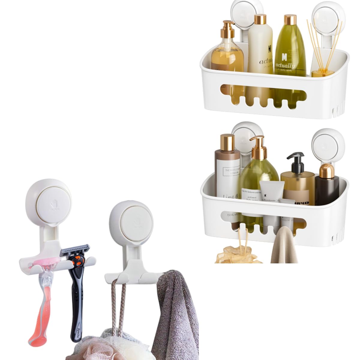 LEVERLOC Shower Caddy Suction Cup 2 Pack Razor Holder Shower Shelf Shower Basket Suction Pack of 2 Removable