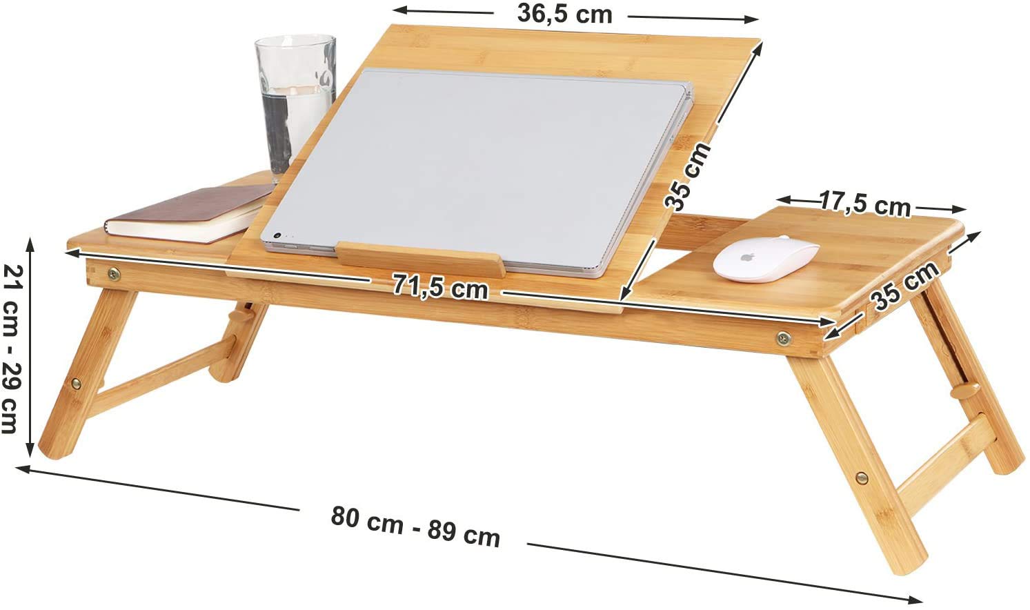 Lapdesk Portatile Pieghevole In Bambù, Vassoio Regolabile E Antiscivolo Per Laptop, Supporto Da Letto E Divano - 2