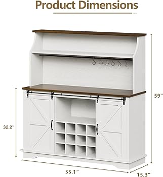 Coffee Hutch Cabinet 47" Farmhouse Coffee Bar With 3-Tier Storage, Kitchen Hutch Coffee Hutch Cabinet With Storage