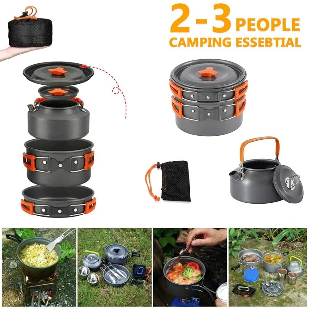 Ensemble De Cuisine De Randonnée Portable - Kit Casseroles Et Poêles Antiadhésives Avec Bouilloire Et Poignée, Idéal Camping Et Pique-Nique