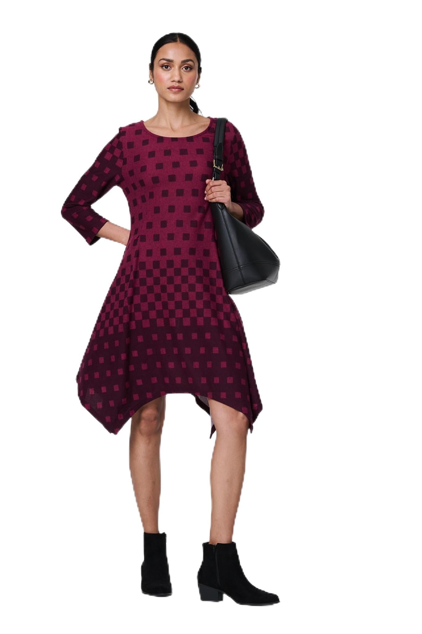 Izabel London Women's Geo Print Hanky Hem Long Sleeve Midi Dress in Purple | Size: 12