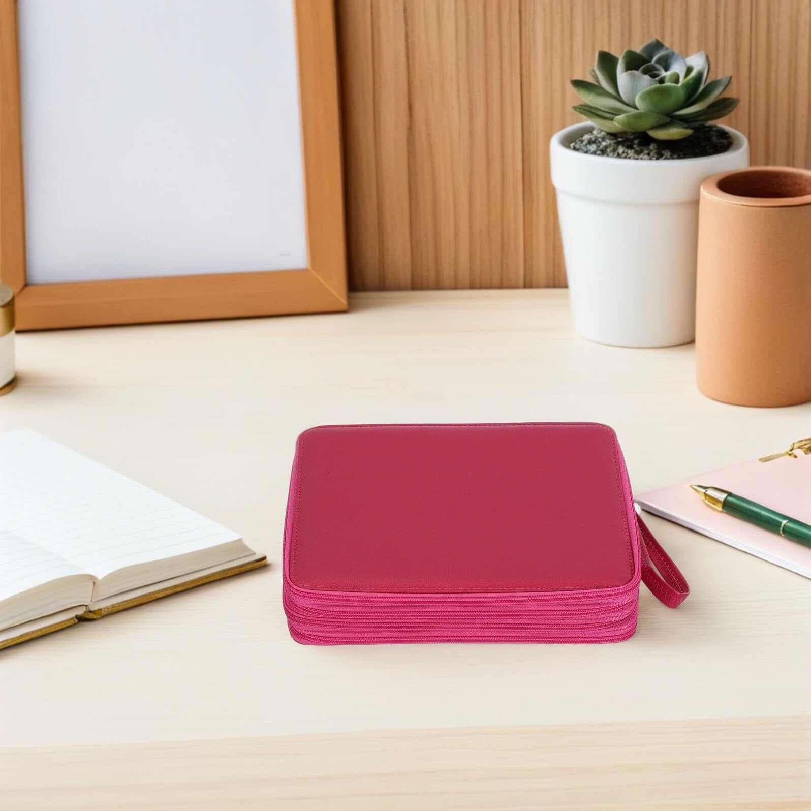 NUOBESTY Trousse à Crayons de Couleur Zippée Grosse Capacité 184 Emplacements, 4 Couches Multicouches, Paquet de Rangement Étanche Rose pour Fournitures Scolaires et Artistiques,