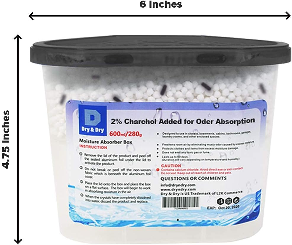Dry & Dry [4 Boxes [Net 10 Oz/Box] Moisture Absorbers, Dehumidifiers to Control Excess Moisture for Basements, Closets, Bathrooms, Laundry Rooms. Moisture Absorbers, Charcoal Added, Odor Eliminator