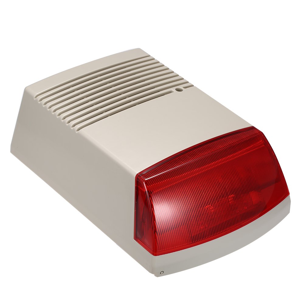 Capteur de porte et de fenêtre - Sirène stroboscopique filaire - Lumière d'alarme rouge - 120 dB - Alarme sonore - Haut-parleur extérieur étanche pour intrusion de sécurité et de feu