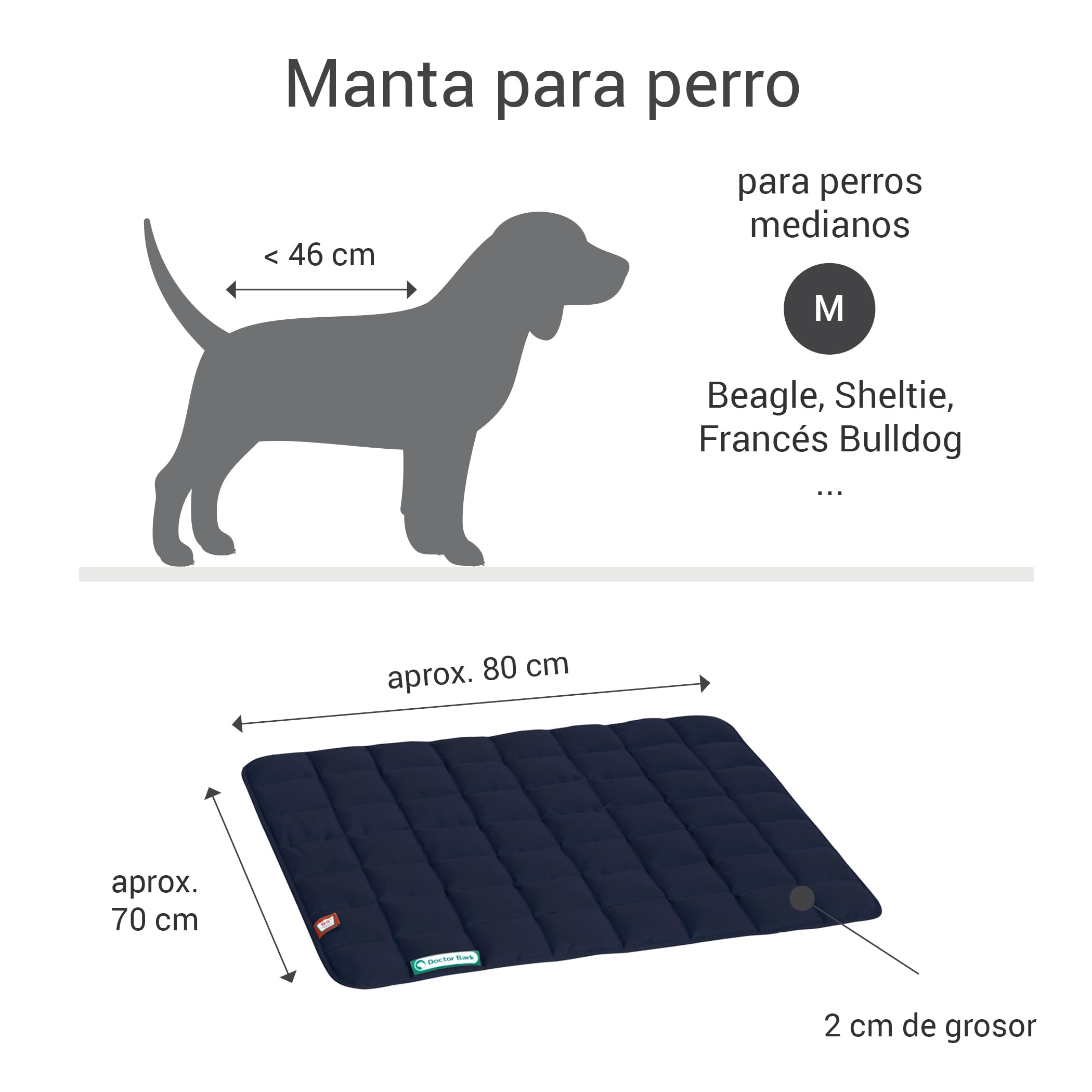 Doctor Bark Manta para Perros, Suave, Perros medianos, Resistente, para Interior y Exterior, Lavable hasta 95 °C (Talla M, marrón Dorado y Azul)