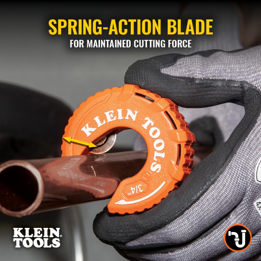 Klein Tools 50056 Coupe-tube en cuivre style C, capacité de coupe de 3/4", ultra compact pour les espaces restreints, rouleaux rotatifs libres