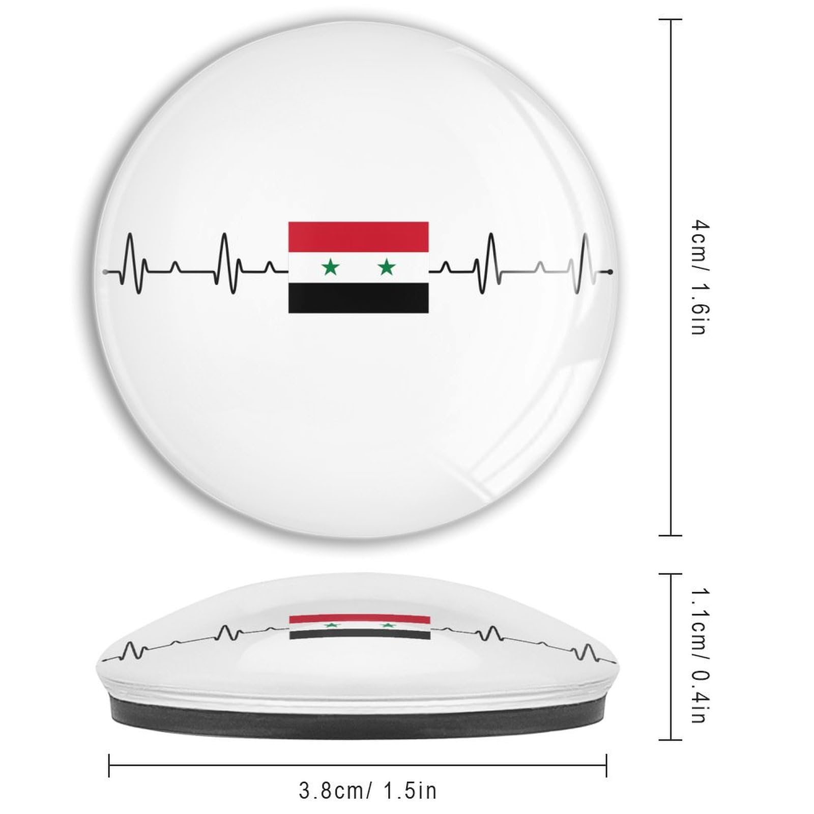 Glas-Kühlschrankmagnete, Heatbeat Syrien-Flagge, starke Magnete, Nationalstolz, runde Magnete, patriotische Flagge, Kühlschrankaufkleber für Büroschränke, Whiteboards, 4 Stück