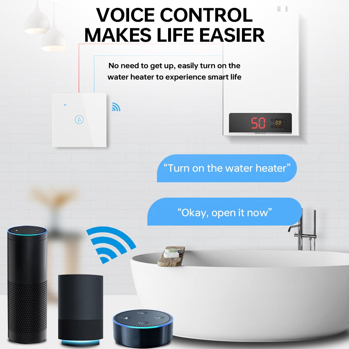 Acmerota Smart Immersion Heater Timer Switch White 40A WIFI Smart Wall Touch Boiler Switch Immersion Heater Timer Switches Works with Alexa Google Home and SmartLife APP Tuya - Image 3