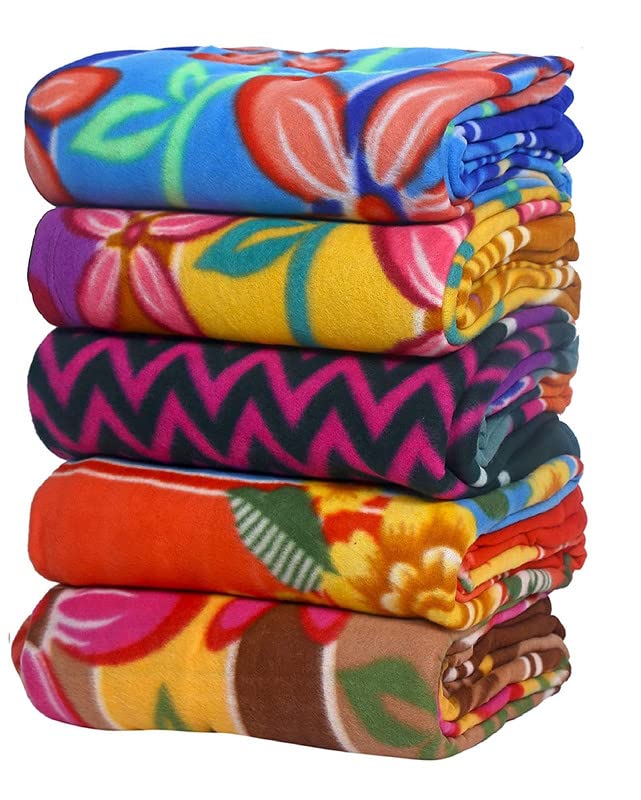 Luxury Trends Single Bed Soft Touch Light Weight Polar Fleece Blanket/Warm Bed Sheet for Light Winters-Summer/AC Blankets (Blue Green Red Pink) - Pack of 5
