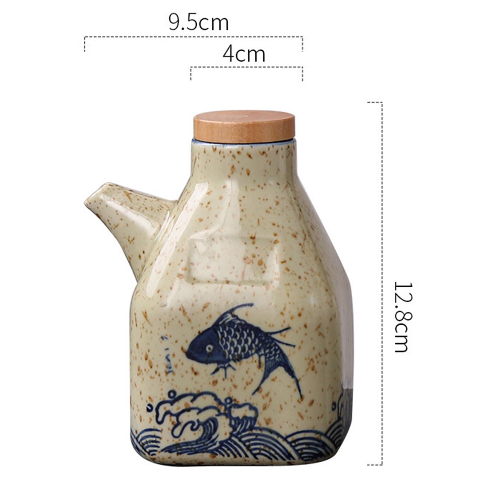 Dispensador de salsa de soja de cerámica japonesa con tapón, botella de especias tradicional para uso en cocina y restaurante, ideal para cocinar en casa, regalos y comedor