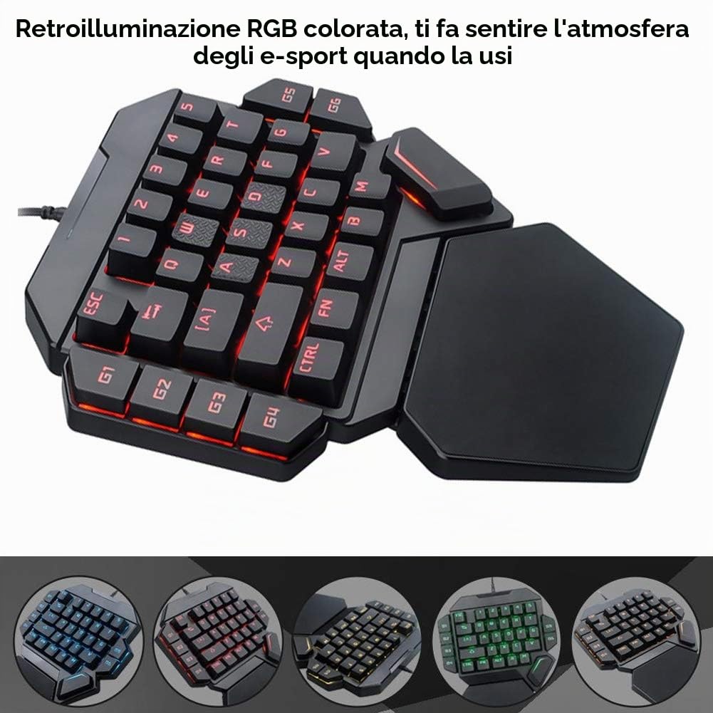 Socobeta Tastiera Tastiera da gioco Tastiera meccanica Blacklight portatile a una mano con funzione di definizione macro