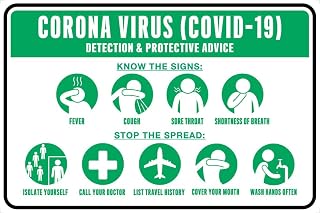 Sign covid Detection&Protection GRAPHIC Grn/Wht – Metal Tin Sign 12x16 Inch for Industrial or Commercial Use