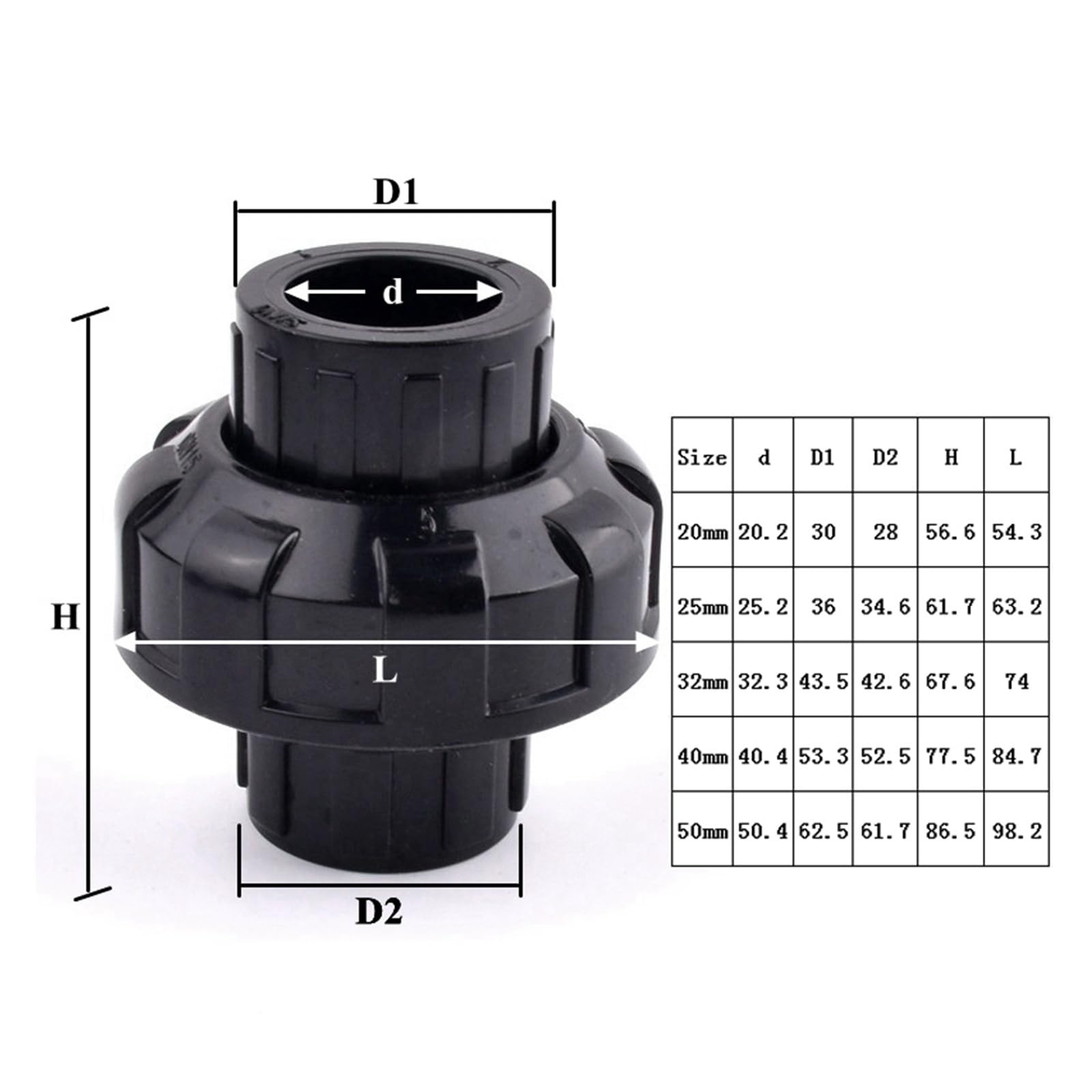 Connecteur De Tuyau En PVC Noir, 20~50mm, UPVC, Coude D'eau Jardin, Joint T, Alimentation Réservoir D'aquarium, Connecteurs D'extrémité Drainage(Union,40mm Black (2pcs))