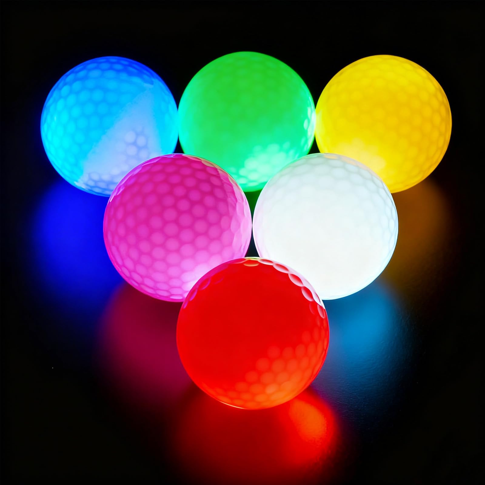 Vonavira 6Pcs LED Golf Balls for Night Glow - Glow in The Dark Golf Balls with Coloured Flashing Lights | Long-Lasting Brightness, 6 Vibrant Colors
