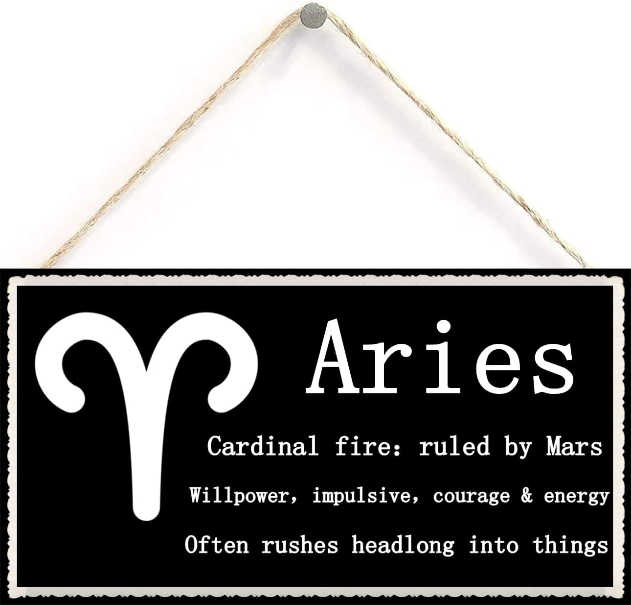 Aries The Ram Beautiful Spiritual Gift Astrology Sign of The Zodiac Plaque 6 inch by 12 inch Hanging Sign, Wall Art, Decorative Wood Sign Home Decor