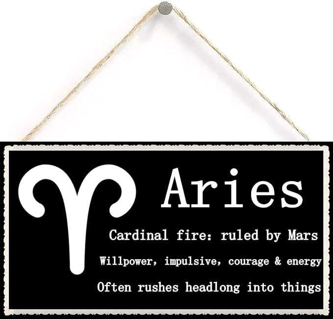 Aries The Ram Beautiful Spiritual Gift Astrology Sign of The Zodiac Plaque 6 inch by 12 inch Hanging Sign, Wall Art, Decorative Wood Sign Home Decor