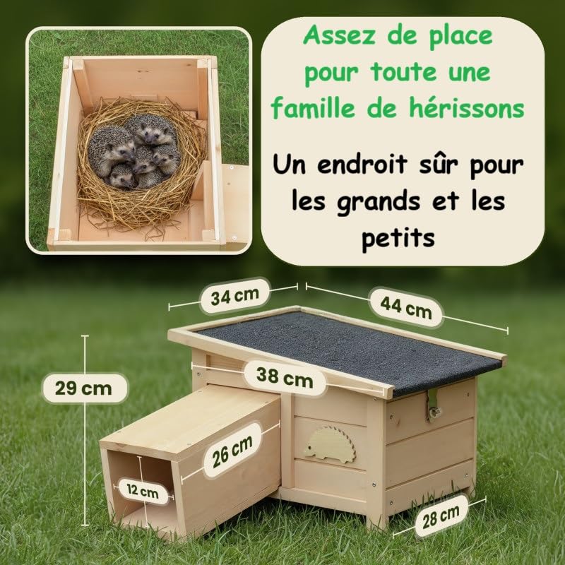 BB Loisir Abri Cabane Mangeoire Hérisson Refuge extérieur Bois Massif Hibernation Hiver