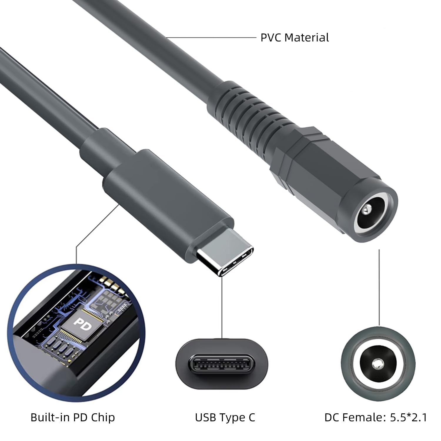 0.5M/1.6FT USB C Male to DC Female Power Cable Adapter for Starlink Mini, Work with 20V/65W  Type-C PD Source
