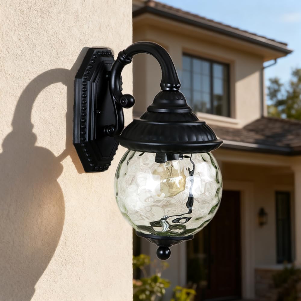 YHYAI Retro European Style Outdoor Wall lamp,Bronze Antique-Style Balcony lamp,Frosted Glass lampshade with Water Ripple Pattern,Suitable for Courtyard,Porch,Corridor Walls (BD-39)