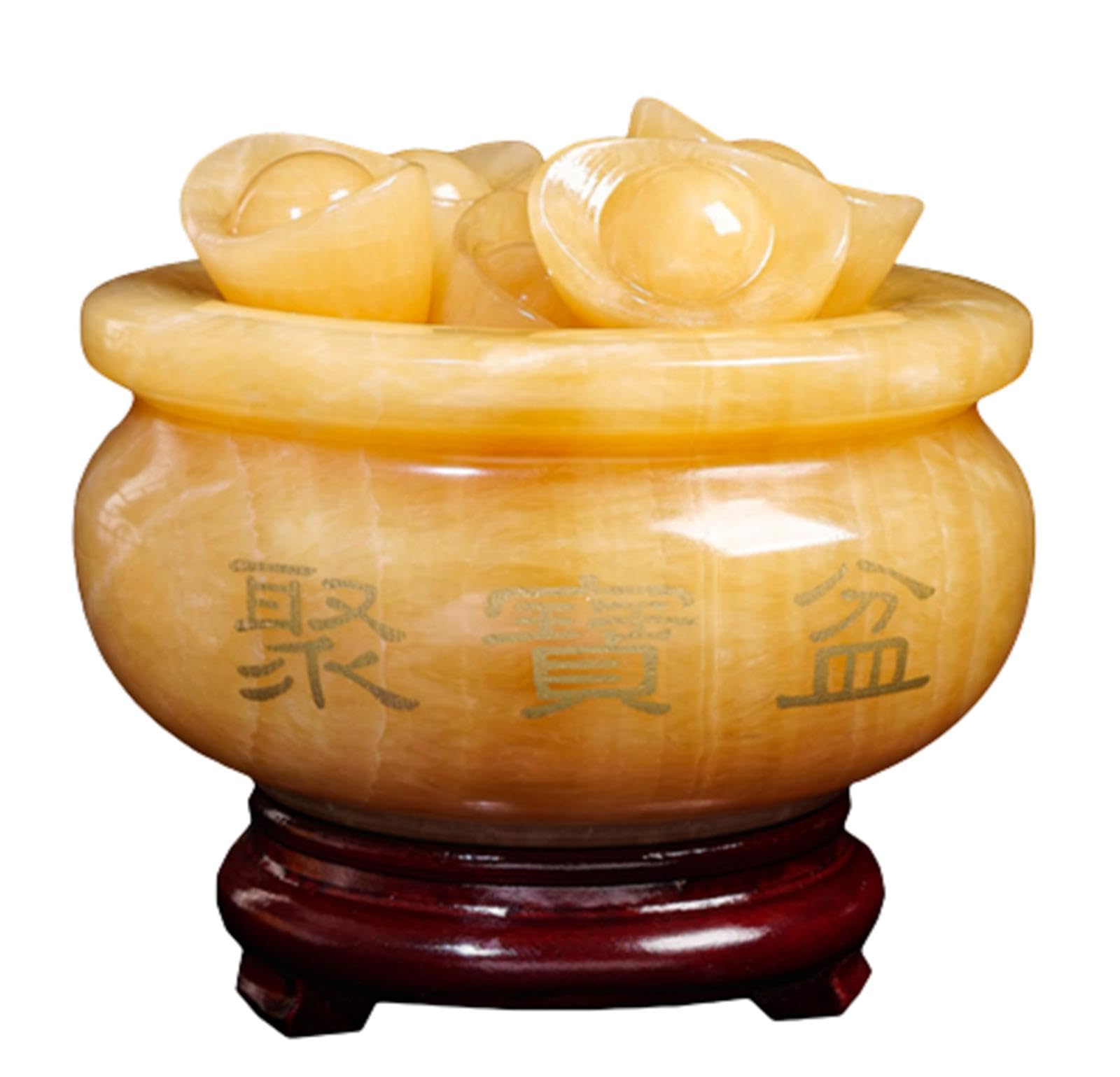 Natural Beige Jade Treasure Bowl Feng Shui Treasure Basin Chinese Gold Ingot Yuan Bao Ornament Cornucopia for Wealth Success Good Luck Home Office Decoration,Large