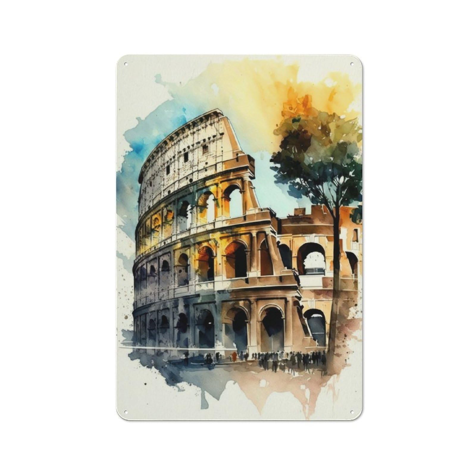 Junmoney Colosseum Charm Watercolor For Lounge Or Reading Corner, Vintage Metal Sign 30X20cm, For Collectors Decorating Lounges And Reading Corners