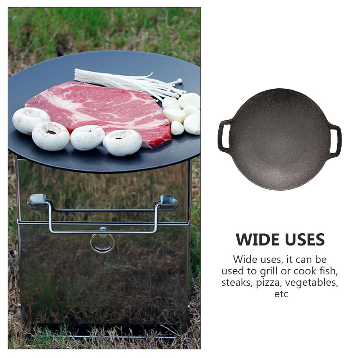 UKCOCO Plancha de Hierro Fundido para Barbacoa al Aire Antiadherente Resistente Asas Protectoras para Cocinar Carne y Verduras Camping y Parrillas de Gas