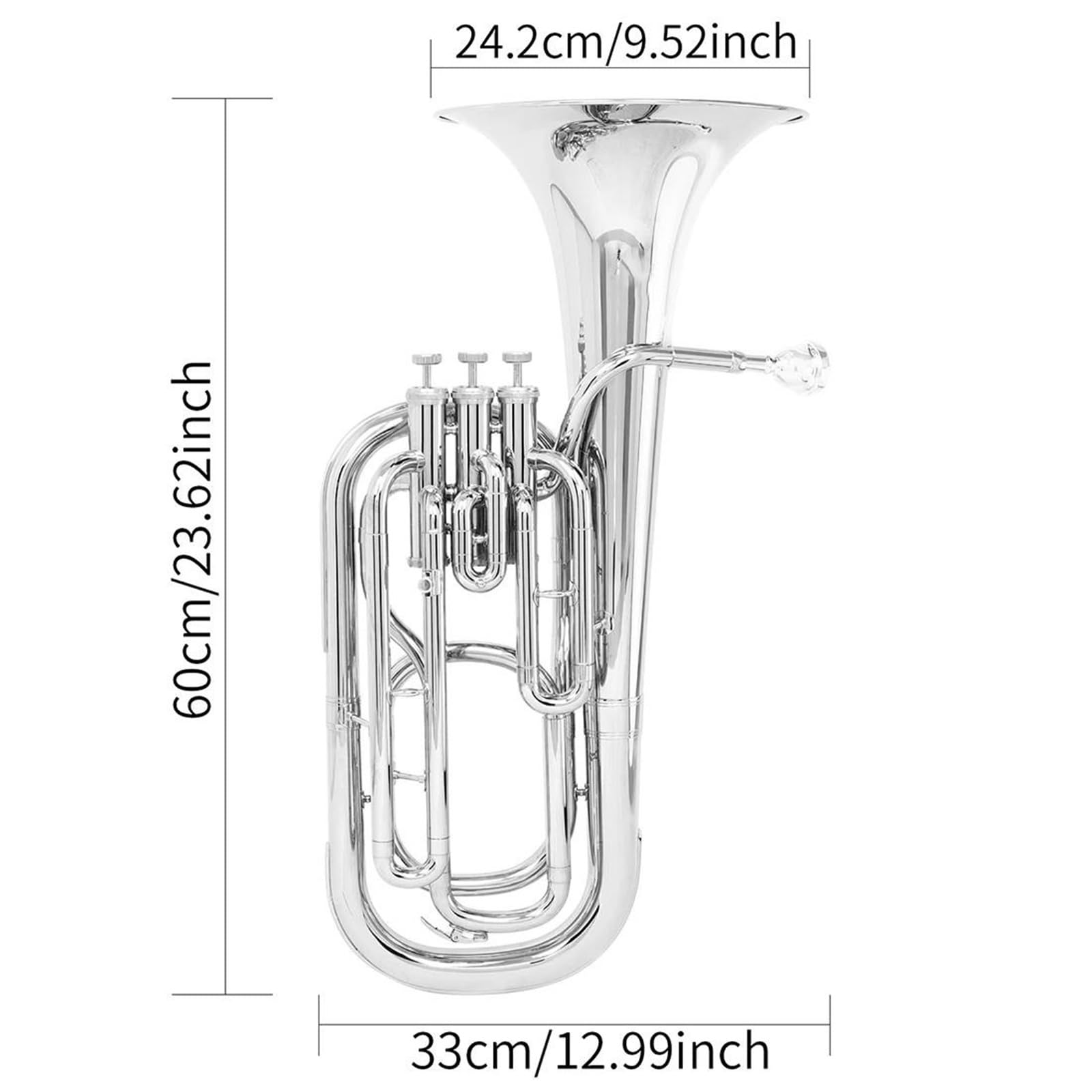 Eufonio Eufonio In Sib A 3 Tasti Con Valvola Verticale Corno In Ottone Custodia Rigida E Kit Di Manutenzione Completo