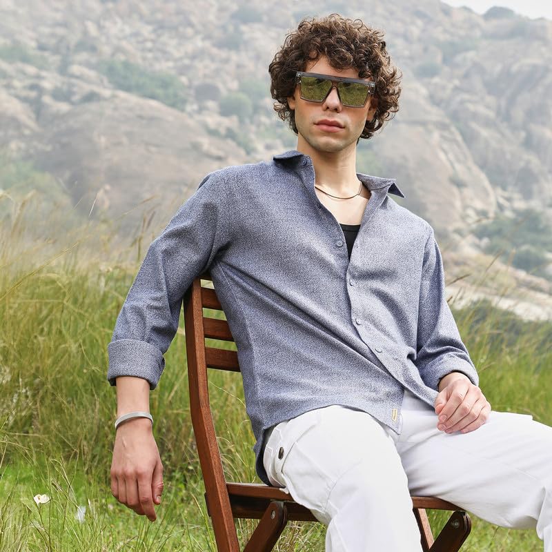 Image of CAHOOT Men's Shirt for Casual Wear | Spread Collar | Long Cuffed Sleeves | Button Closure | Shirt Crafted with Comfort Fit for Everyday Wear
