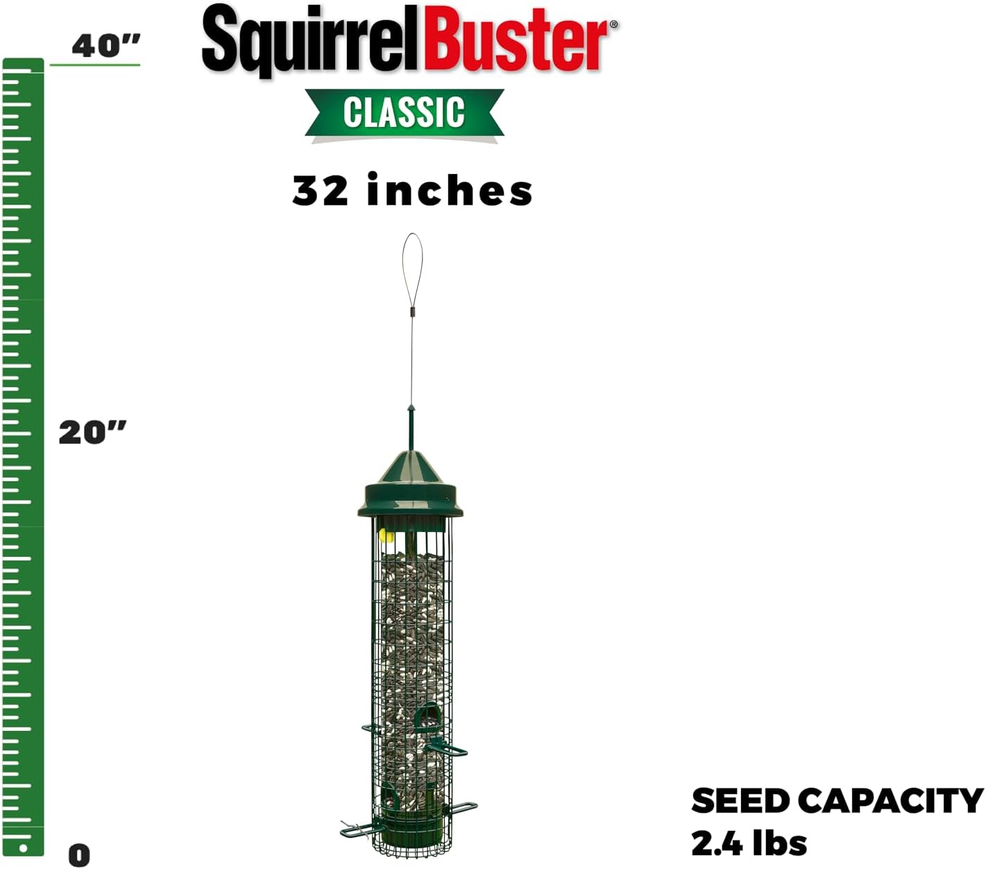 Squirrel Buster Classic Squirrel-proof Bird Feeder w/4 Feeding Ports, 2.4-pound Seed Capacity - Image 2