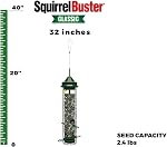 Brome 1015 Squirrel Buster Classic 5.3"x5.3"x20.625" Wild Bird Feeder with 4 Feeding Ports, 1.4qt Seed Capacity