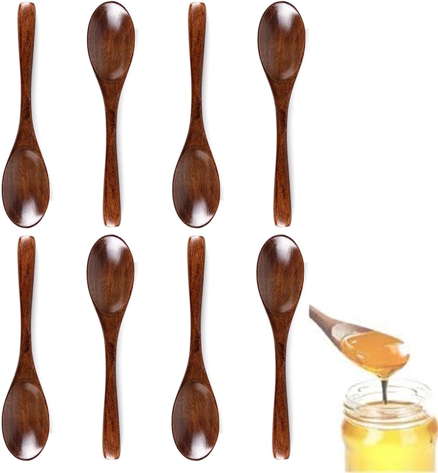8Pcs Wooden Teaspoons, Honey Spoon, Wooden Spoons for Craft, Wooden Spoons, Wooden Honey Spoon for Hot Chocolate Honey Coffee Tea Sugar Rice Kids Spoons Kitchen Accessories