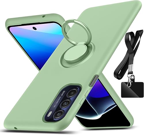 Miniatura 8 de AYSZNBLA Funda para Motorola Moto G Stylus 5G 2022, con soporte de anillo giratorio de 360 y cordón para correa, silicona líquida de alta calidad,